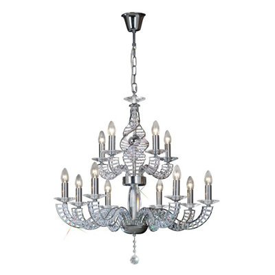 Luminosa Lighting Luminosa Santo Pendant 2 Tier 12 Light E14 Polished Chrome/crystal from B&Q