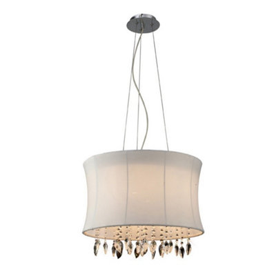 B&Q -  Luminosa Niki Ceiling Pendant 4 Light With White Shade Polished ChromeClear Crystal