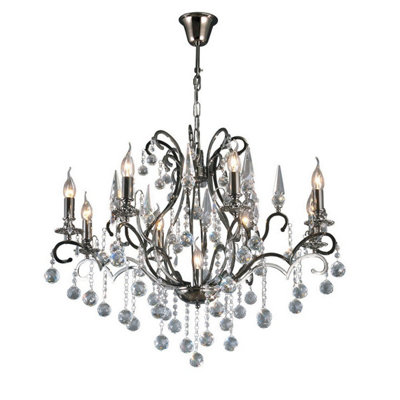 Luminosa Lighting Luminosa Pescara Pendant Round 9 Light E14 Black Chrome/crystal from B&Q