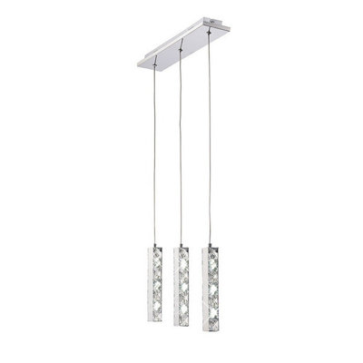Luminosa Lighting Luminosa Galaxy Linear Pendant 3 Drop Led 6000K 3 X 3W Polished ChromeCrystal from B&Q