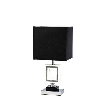 Luminosa Lighting Luminosa (Dh) Linea Table Lamp Square E27 Black Shade Polished Chrome/ Black/crystal from B&Q