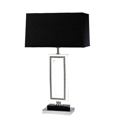 Luminosa Lighting Luminosa (Dh) Linea Table Lamp Rectangle E27 Black Shade Polished Chrome/ Black/crystal from B&Q