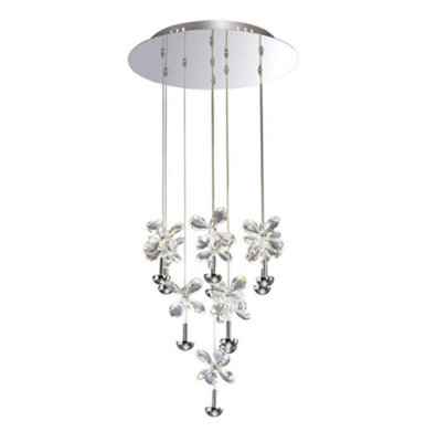 B&Q -  Luminosa Aviva Ceiling Cluster Pendant Round 10 Light 4000K Led Polished ChromeCrystal