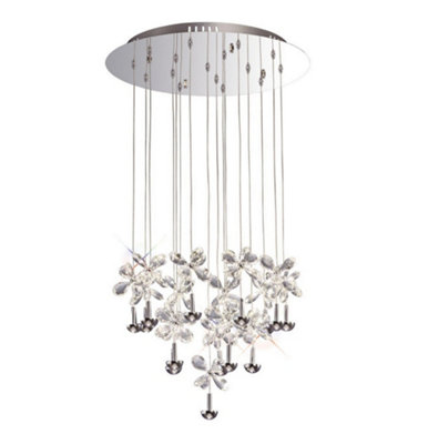 B&Q -  Luminosa Aviva Ceiling Cluster Pendant Round 16 Light 4000K Led Polished ChromeCrystal
