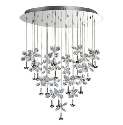B&Q -  Luminosa Aviva Ceiling Cluster Pendant Round 28 Light 4000K Led Polished ChromeCrystal