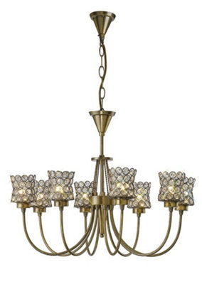 B&Q -  Luminosa Nelson Ceiling Pendant 8 Light Antique BrassCrystal