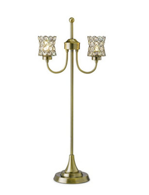 B&Q -  Luminosa Nelson Table Lamp 2 Light Antique BrassCrystal