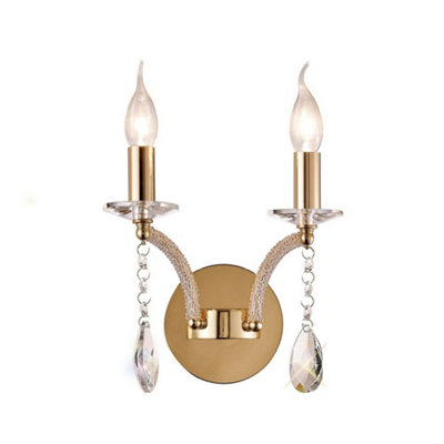 B&Q -  Luminosa Fiore Wall Lamp Switched 2 Candle Light French GoldCrystal