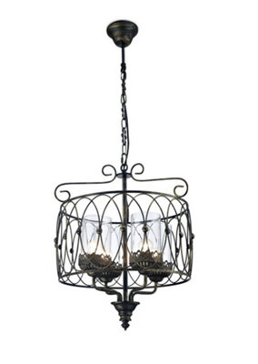 B&Q -  Luminosa Malcolm Caged Ceiling Pendant 4 Light E27 BlackGold With Clear Glass