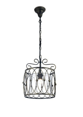 B&Q -  Luminosa Malcolm Caged Ceiling Pendant 1 Light E27 BlackGold With Clear Glass