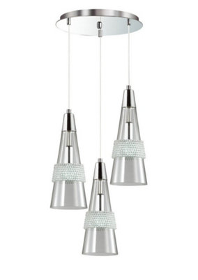 Inspired Emilia Ceiling Cluster Pendant 3 Light E14 Round Polished Chrome, Crystal - Polished Chrome - Image 3