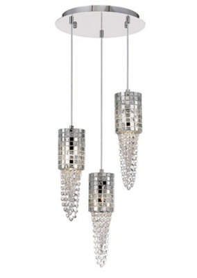 B&Q -  Luminosa Camden Ceiling Cluster Pendant 3 Light G9 Round Polished ChromeMosaic GlassCrystal