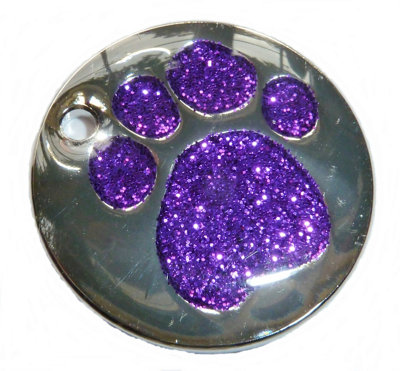 LarryRoo County Engraving Personalised Engraved 25mm Purple Glitter Paw Print Dog Pet Id Tag Disc. from B&Q