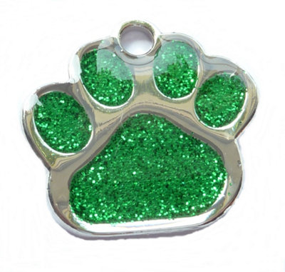 LarryRoo County Engraving 27mm Green Glitter Paw Dog Pet Id Tag DiscEnter Your Own Custom Text from B&Q