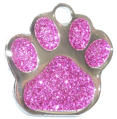 LarryRoo County Engraving 27mm Pink Glitter Paw Dog Pet Id Tag DiscEnter Your Own Custom Text from B&Q