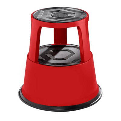 Red Metal Rolling Kick Step Stool With 150Kg Capacity from B&Q