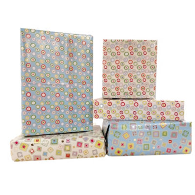 Pack Of 60 Sheets Of Luxury Shapes Design Gift Wrap And Tags – New Born Baby, Birthday, Christening, Christmas Etc