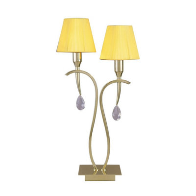 Luminosa Lighting Luminosa Siena Table Lamp 2 Light E14Polished Brass With Amber Cream Shades And Clear Crystal from B&Q