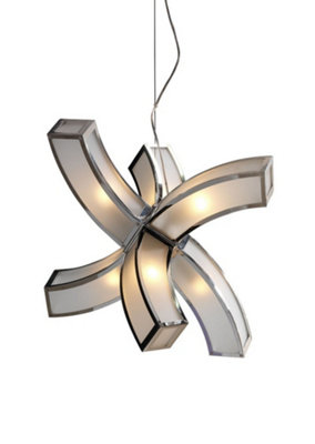 B&Q -  Luminosa Duna E27 Ceiling Pendant 6 Arms 6 Light E27Polished ChromeWhite Acrylic