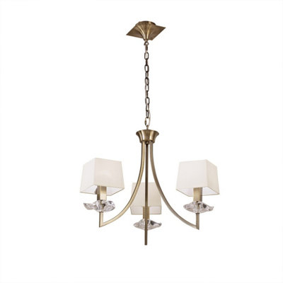 Luminosa Lighting Luminosa Akira Pendant 3 Light E14Antique Brass With Cream Shades from B&Q
