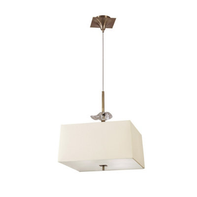 Luminosa Lighting Luminosa Akira Square Pendant 4 Light E27Antique Brass With Cream Shade from B&Q