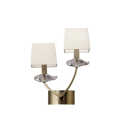 Luminosa Lighting Luminosa Akira Wall Lamp Switched 2 Light E14Antique Brass With Cream Shades from B&Q