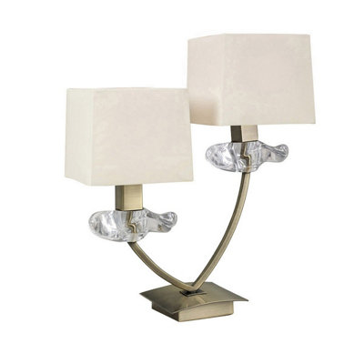 Luminosa Lighting Luminosa Akira Table Lamp 2 Light E14Antique Brass With Cream Shades from B&Q