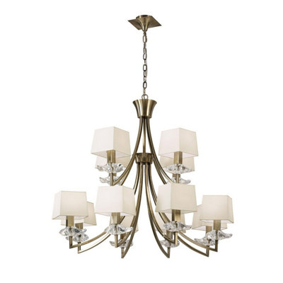 Luminosa Lighting Luminosa Akira Pendant 2 Tier 12 Light E14Antique Brass With Cream Shades from B&Q