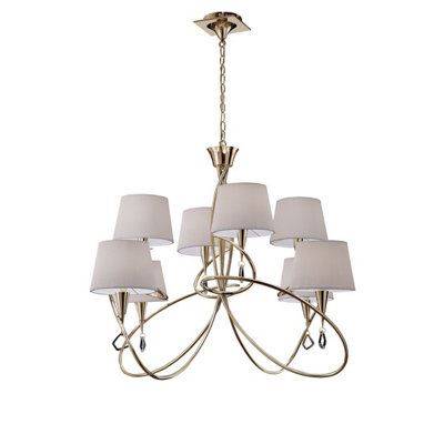 Luminosa Lighting Luminosa Mara Pendant 2 Tier 8 Light E14French Gold With Ivory White Shades from B&Q