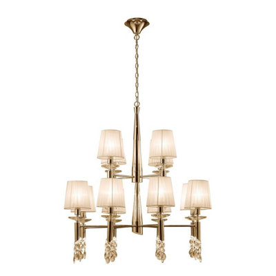 Luminosa Lighting Luminosa Tiffany Pendant 2 Tier 12+12 Light E14+G9French Gold With Cream Shades & Clear Crystal from B&Q