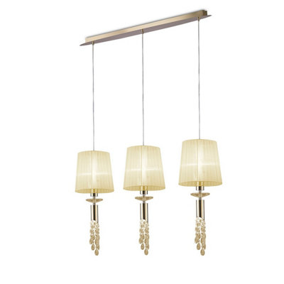 Luminosa Lighting Luminosa Tiffany Linear Pendant 3+3 Light E27+G9 LineFrench Gold With Cream Shades & Clear Crystal from B&Q