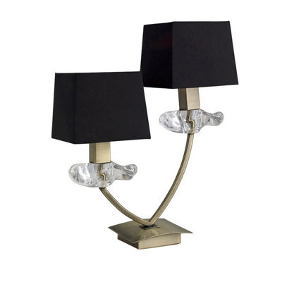 Luminosa Lighting Luminosa Akira Table Lamp 2 Light E14Antique Brass With Black Shades from B&Q
