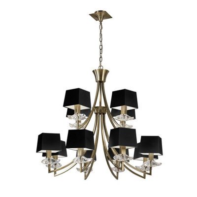 Luminosa Lighting Luminosa Akira Pendant 2 Tier 12 Light E14Antique Brass With Black Shades from B&Q