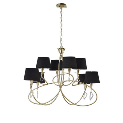 Luminosa Lighting Luminosa Mara Pendant 2 Tier 8 Light E14French Gold Black Shades from B&Q