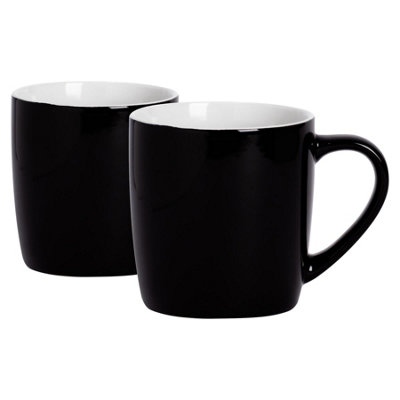 Argon Tableware 350Ml Coloured Coffee MugsBlackSet Of 2Gloss Ceramic Stoneware Latte Cappuccino Cups Hot Chocolate Cups from B&Q