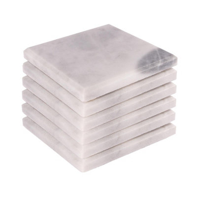 Argon Tableware 10Cm Marble CoastersSet Of 6 White Square Drink Dining Table Drinks Coaster Reusable Drinking Glass Mats