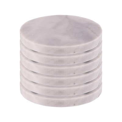 Argon Tableware 10Cm Marble CoastersSet Of 6 White Round Drink Dining Table Drinks Coaster Reusable Drinking Glass Mats