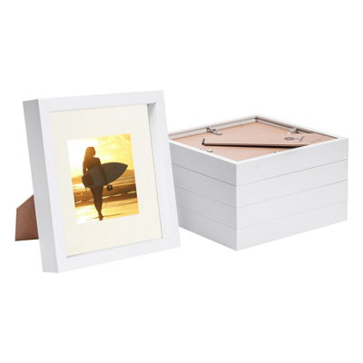 Nicola Spring Ivory X 8" Photo Frames - Mount 3D Photo Frame Picture Frame Box Portrait Display Case & Spacer (4 X 4" Mount) X5 Size 8 B&Q