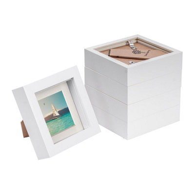 Nicola Spring Ivory X 4" Photo Frames - Mount 3D Photo Frame Picture Frame Box Portrait Display Case & Spacer (12.5 X 12.5Cm) X5 Size 4 B&Q