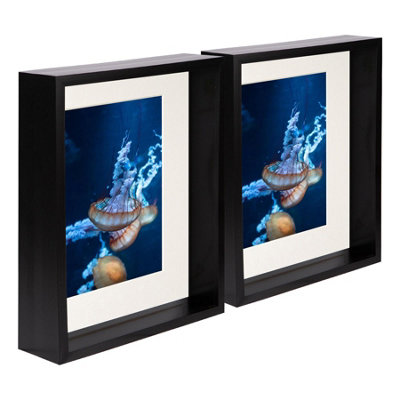 Nicola Spring Black/Ivory X 10" Deep Photo Frames - Mount - 3D Deep Box Picture Frame Display Case (27.5 X 22.5Cm) X5 Size 8