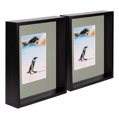Nicola Spring Black/Grey X 10" Deep Photo Frames - Mount - 3D Deep Box Picture Frame Display Case (27.5 X 22.5Cm) X5 Size 8