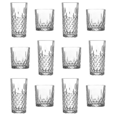 Lav Glassware Lav 12Pc Odin Glassware Set - Mixed Glass Highball Cocktail Gin Glasses And Water Whiskey Drinking Tumblers B&Q