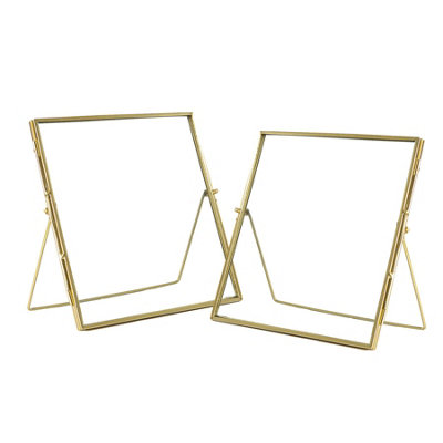 Nicola Spring 2X Standing Metal Photo Frames - 8" X 8" - Picture Frame Freestanding Frame Display Poster Frame Gold