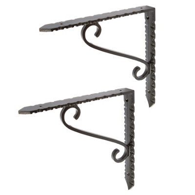 B&Q -  Hammer & Tongs Notched Scroll Iron Shelf BracketD205mmBlackPack Of 2
