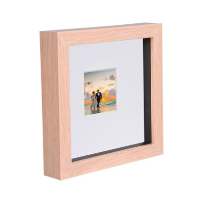 Nicola Spring 6" X 6" 3D Box Photo Frame2" X 2" MountLight Brown/white from B&Q