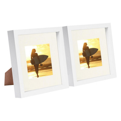 Nicola Spring Ivory X 8" Photo Frames - Mount 3D Photo Frame Picture Frame Box Portrait Display Case & Spacer (22.5 X 22.5Cm) X2 Size 8