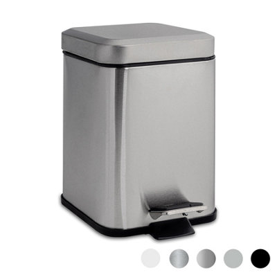 B&Q -  Bathroom Pedal Bin3LBrushedSquare Stainless Steel Slim Rubbish Dustbin Lid And Inner Liner Bucket