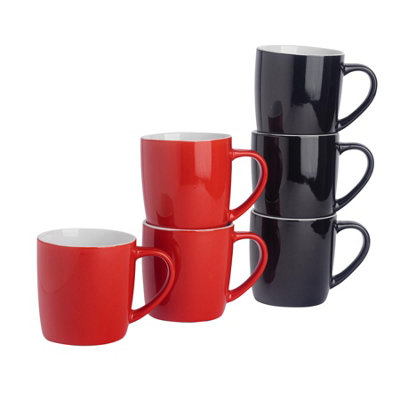 B&Q -  350Ml Coloured Coffee Mugs SetRed/blackGloss Stoneware Latte Cappuccino Cups Hot Chocolate Cups