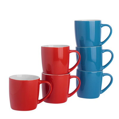 B&Q -  350Ml Coloured Coffee Mugs SetRed/blueGloss Stoneware Latte Cappuccino Cups Hot Chocolate Cups