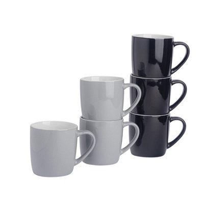 B&Q -  350Ml Coloured Coffee Mugs SetBlack/greyGloss Stoneware Latte Cappuccino Cups Hot Chocolate Cups